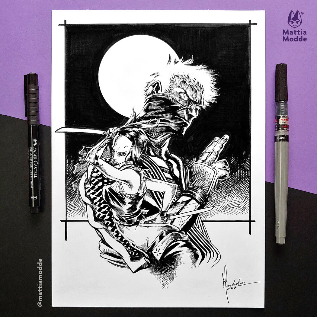 Half body / B&W / 2 characters